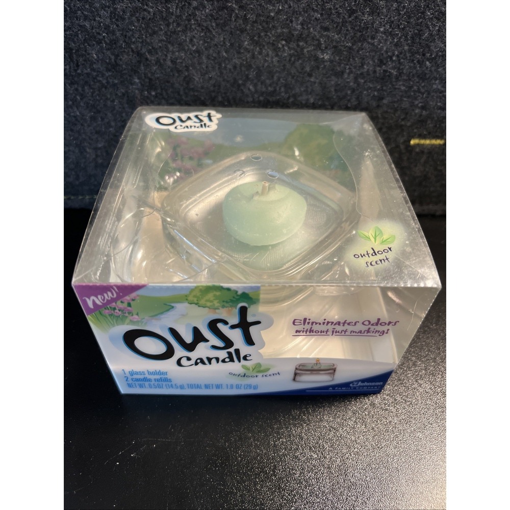 Oust Candle Set 1 Glass Holder & 1 Candle Refill - Outdoor Scent READ - Picture 1 of 6